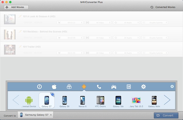 Set Samsung Galaxy S7 device as output format