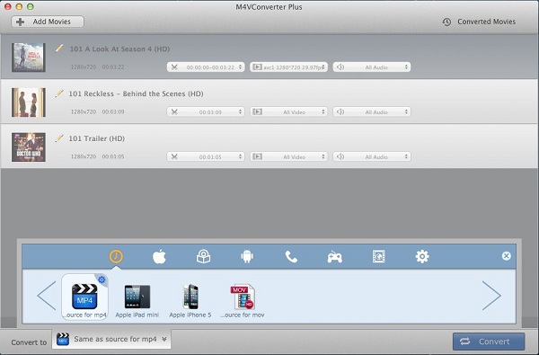 output mp4 from iTunes movies, convert M4V files to MP4