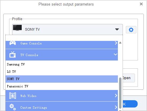 Set Sony TV as output format